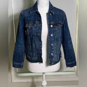 Womens Long Sleeve Blue Jean Denim Button Up Jacket Size Small Petite